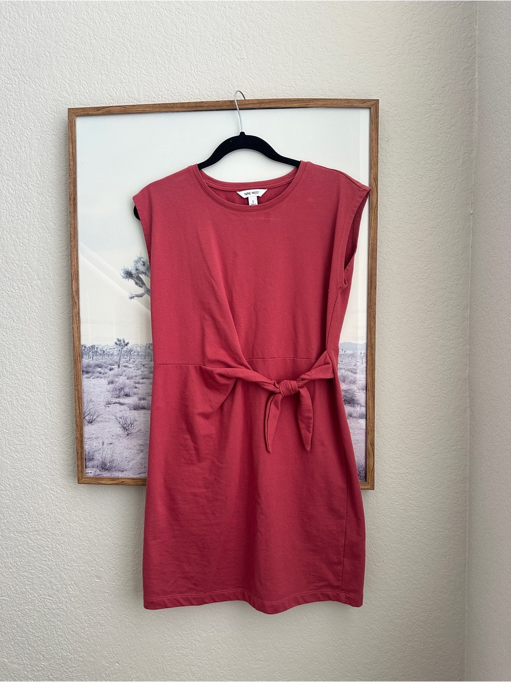 Nine West Tie Waist T Shirt Dress Raspberry Coral Size S